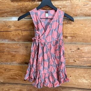 Tea Collection 6 Sleeveless Pink Leaf Print Wrap Dress